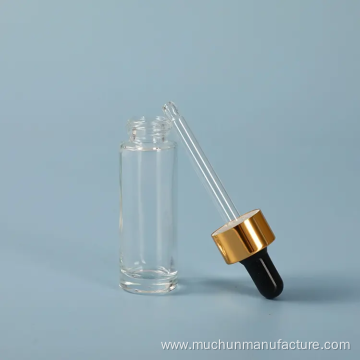 Round Empty Glass Serum Oil Gold Dropper Bottle